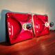 Pair of Space Age wall sconces in red ceramic, 1970.