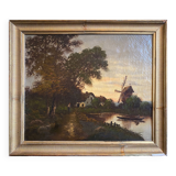HST painting "Animated landscape at dusk" 19th century