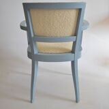 Fully restored bridge chair, curly wool fabric