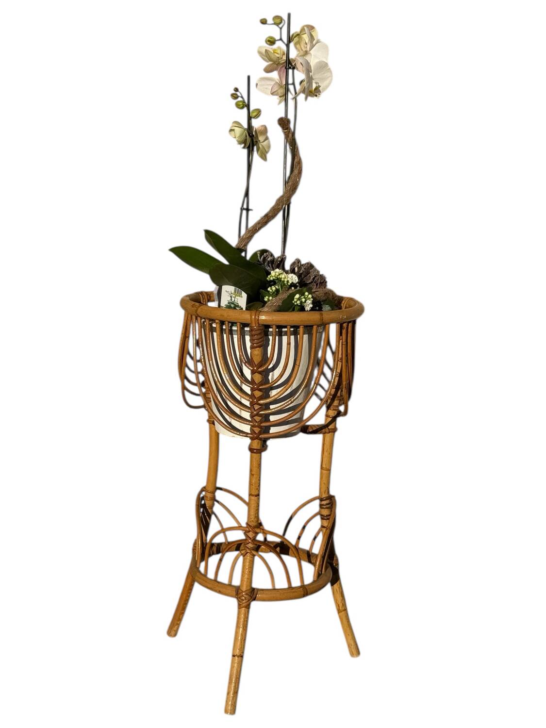 1960s rattan flower holder from France