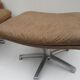 Mid-century vintage high back leather Swivel Armchair with Ottoman, 1970s