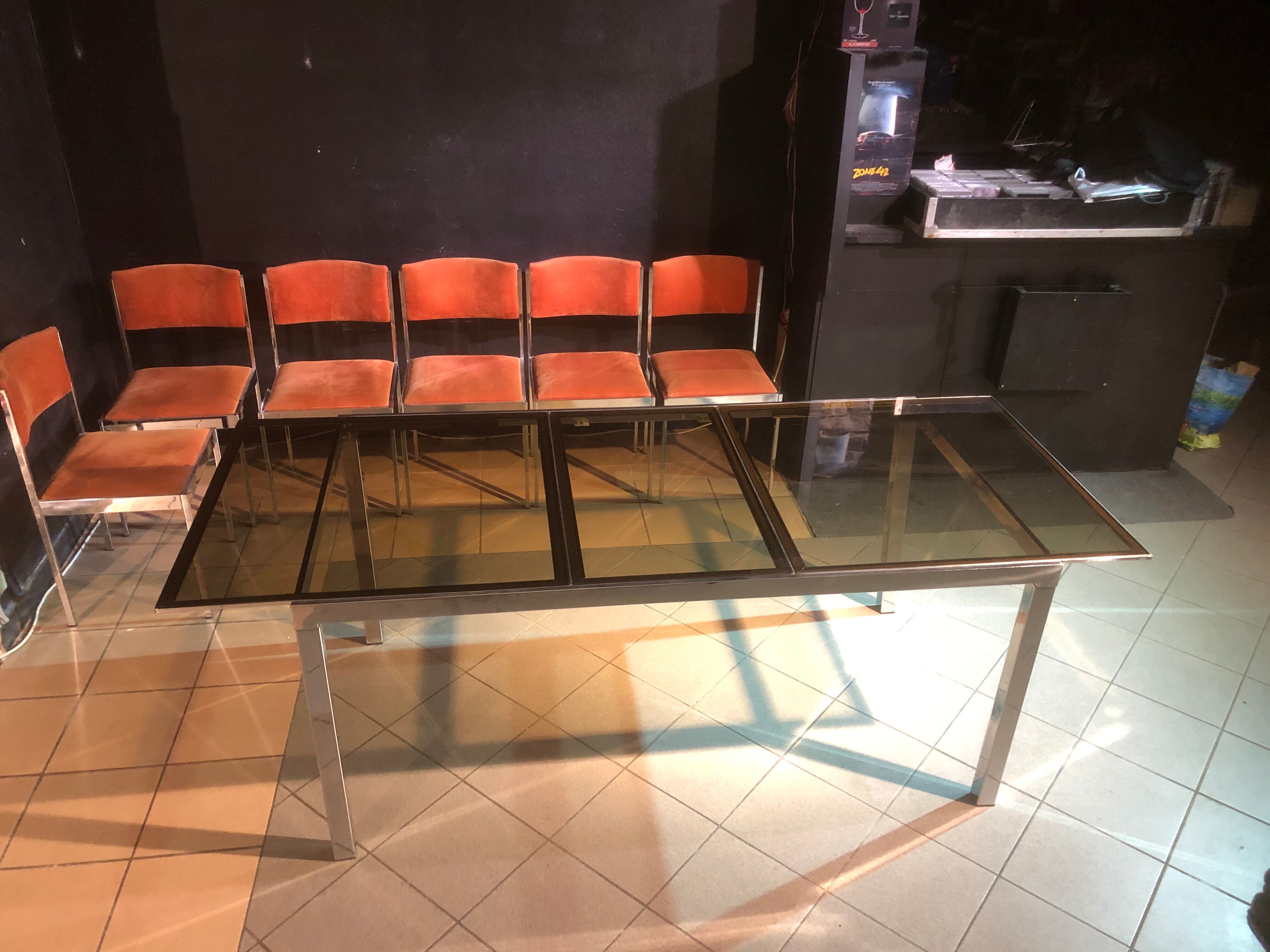 Rectangular table by Milo Baughman and 6 chairs