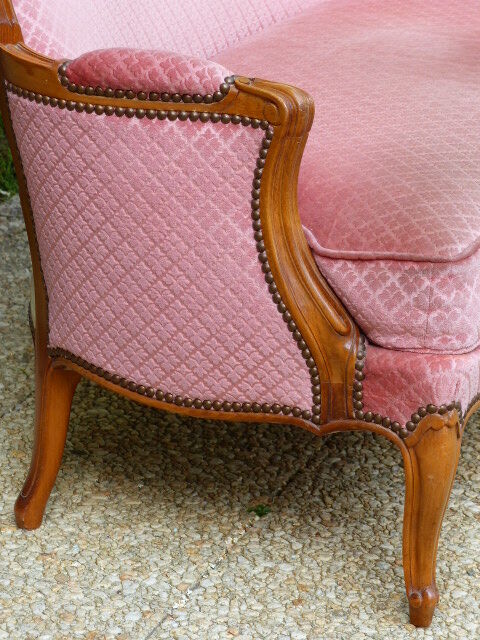 Pink velvet vintage sofa bench