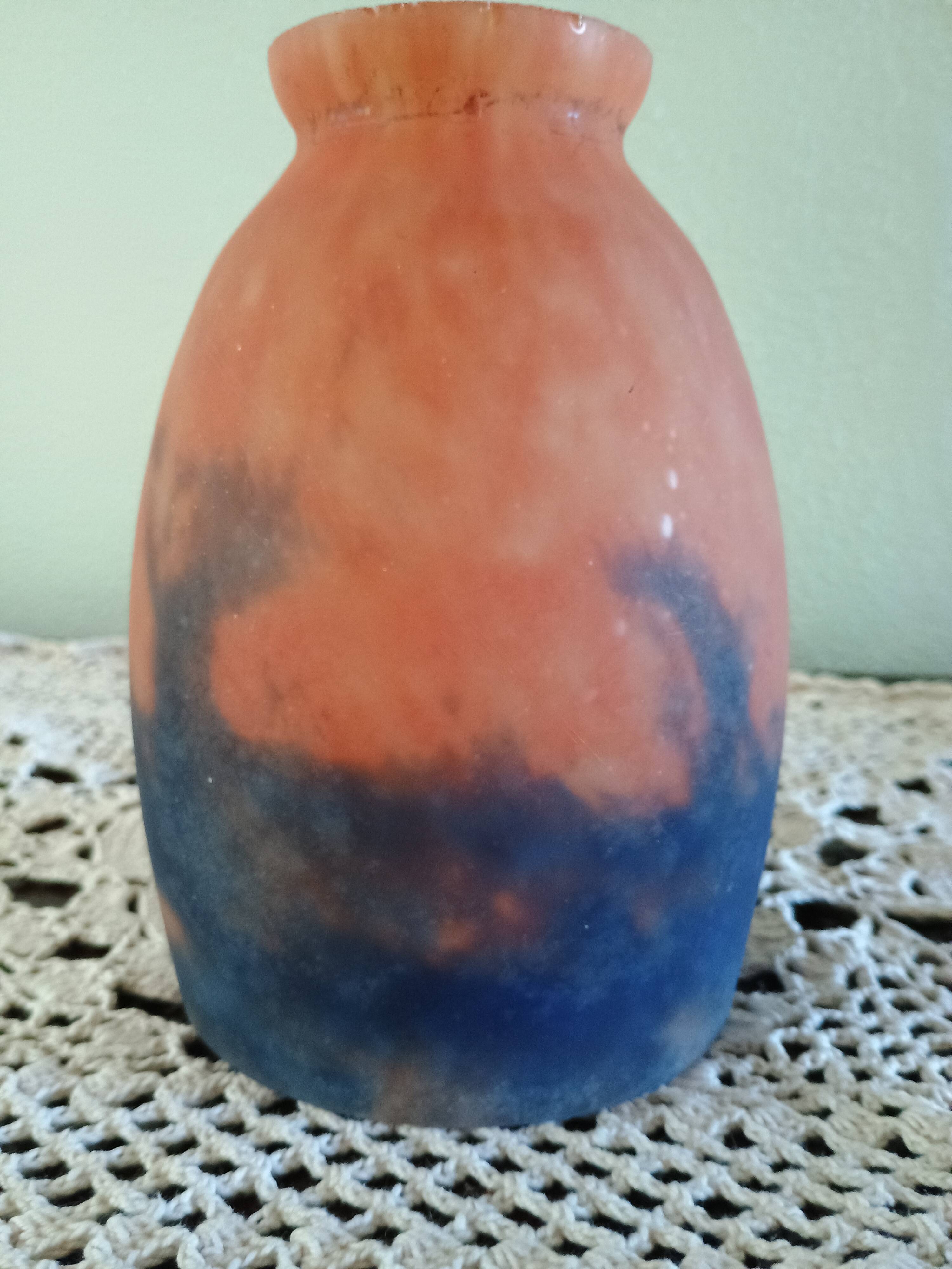 Tulip for chandelier or lamp - Orange blue purple marbled glass - Art Deco