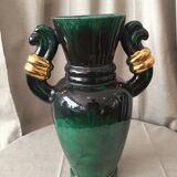 Vase in light green and dark ceramic and golden years 1950