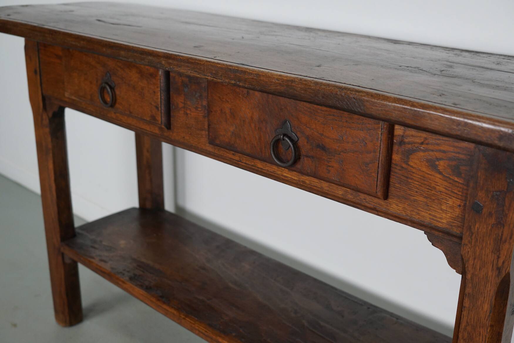 Antique French Rustic Farmhouse Oak Side Table, 19th Century