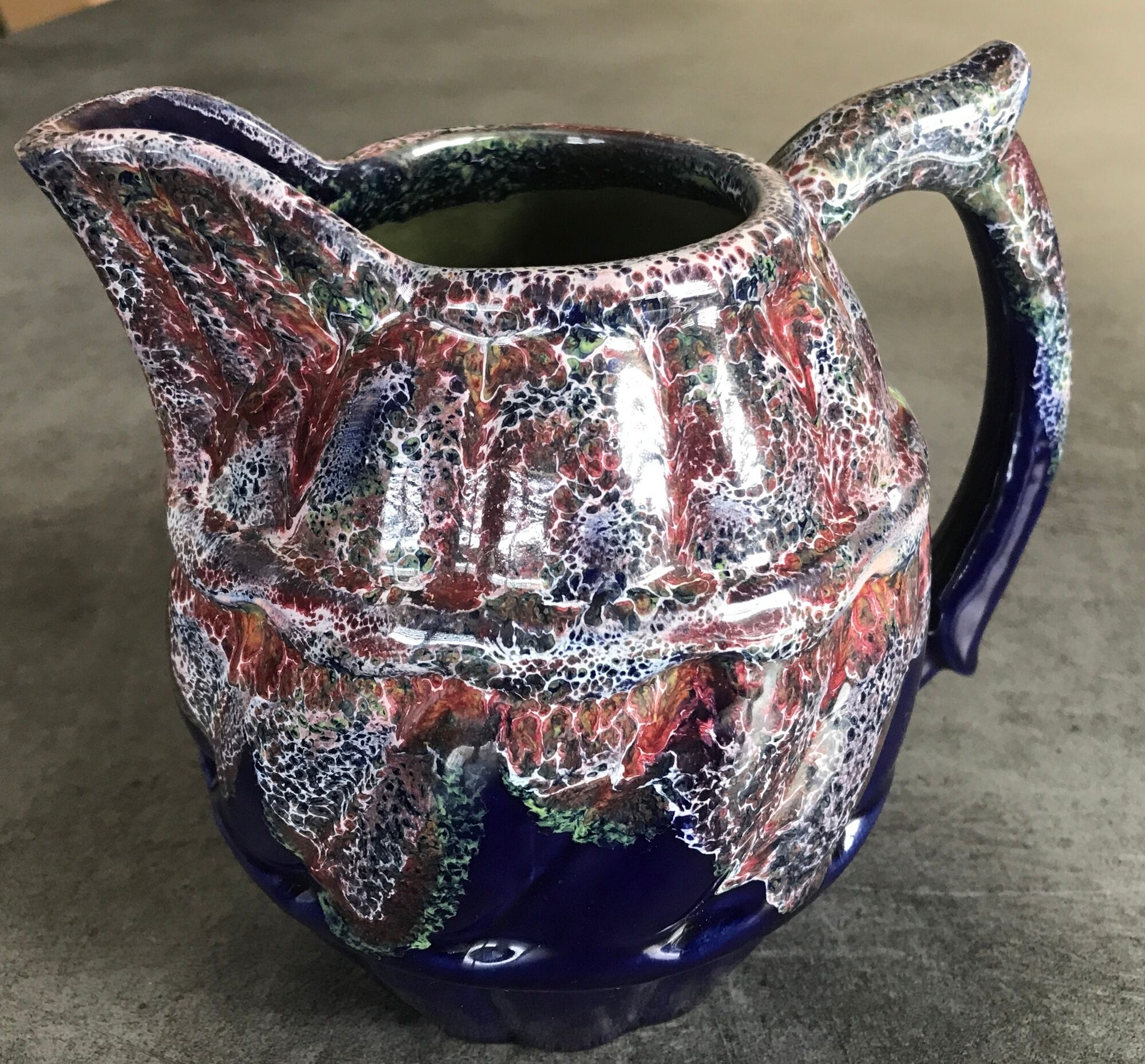 Old pitcher in porcelain stoneware flammé st amand de puisaye signed gaubier
