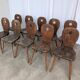 8 chaises brutalistes vintage en bois