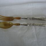 Pair of horn and silver-plated salad servers