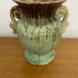 Antique Green Brown Ceramic Baluster Vase Vintage Decoration