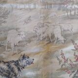 old braided wall tapestry the wolf and the lamb