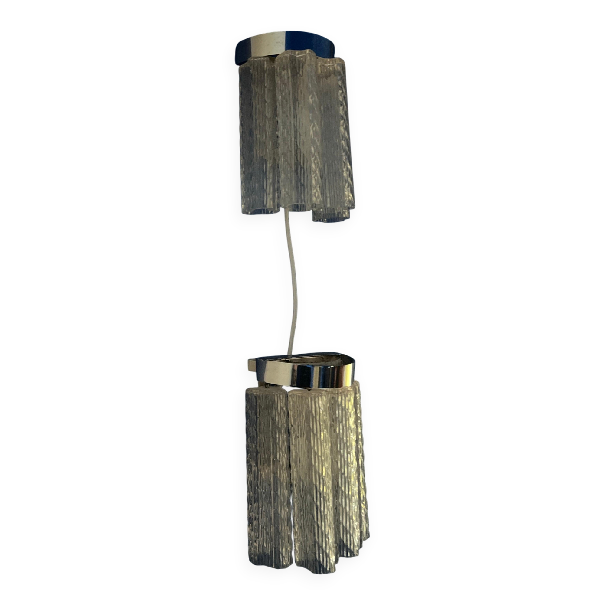 Set of two wall sconces in Murano glass and chromed metal, Italian Decorative