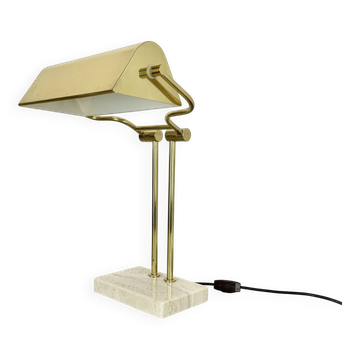 Modernist Travertine and Brass Table Light by Hillebrand Leuchten, Germany, 1980