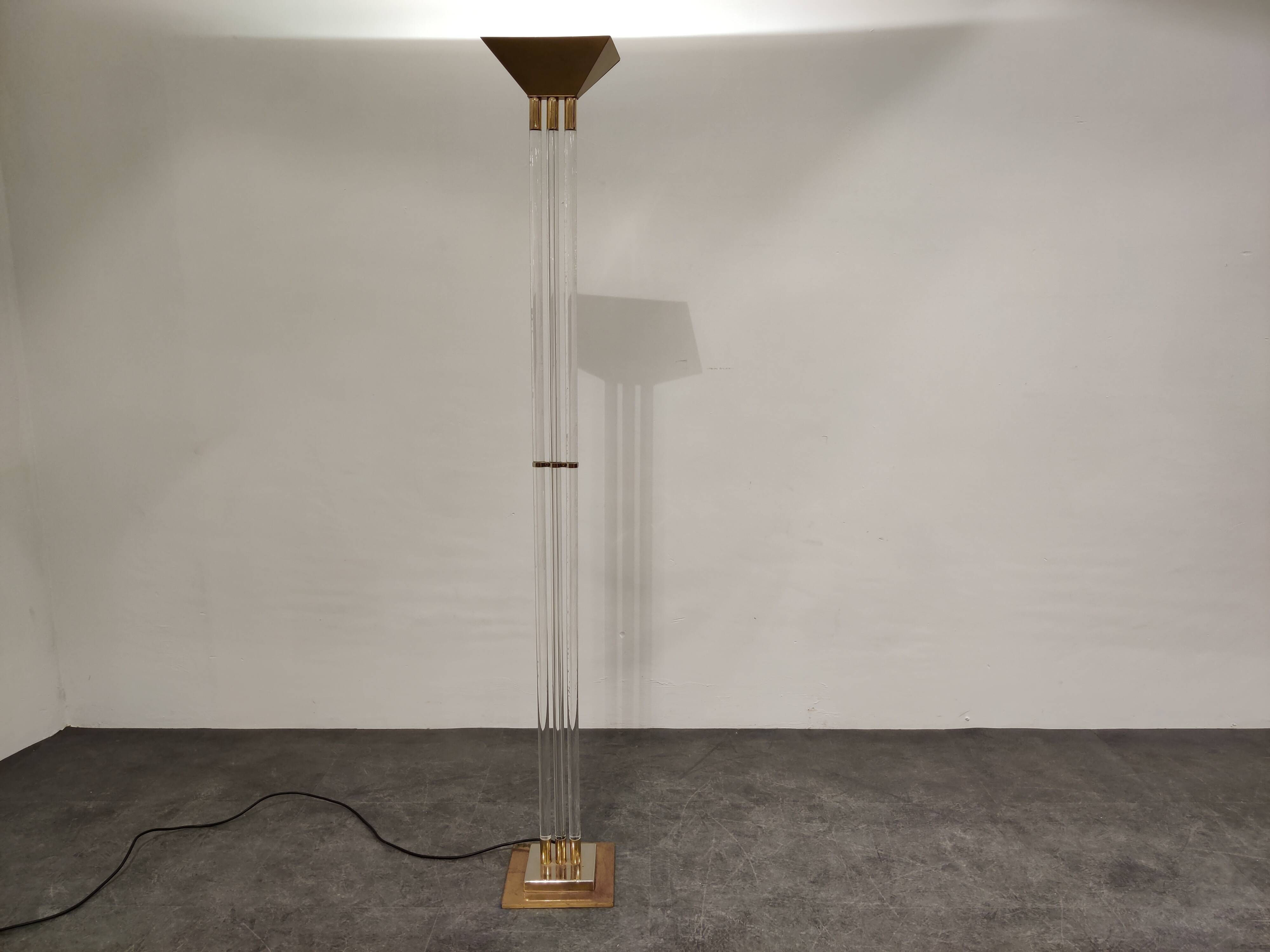 Vintage Brass and Lucite Floor Lamp, 1970s