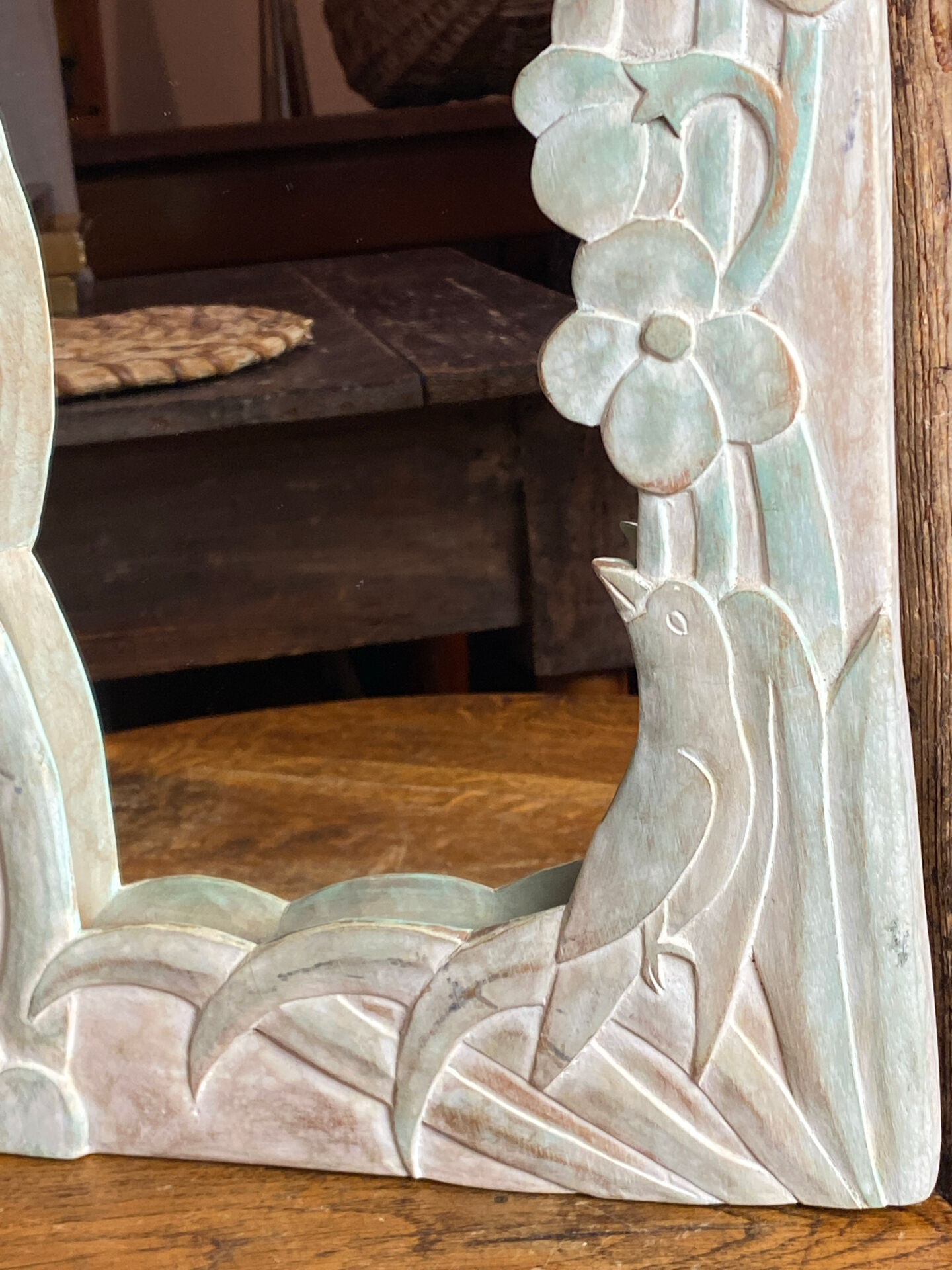 Carved wooden mirror