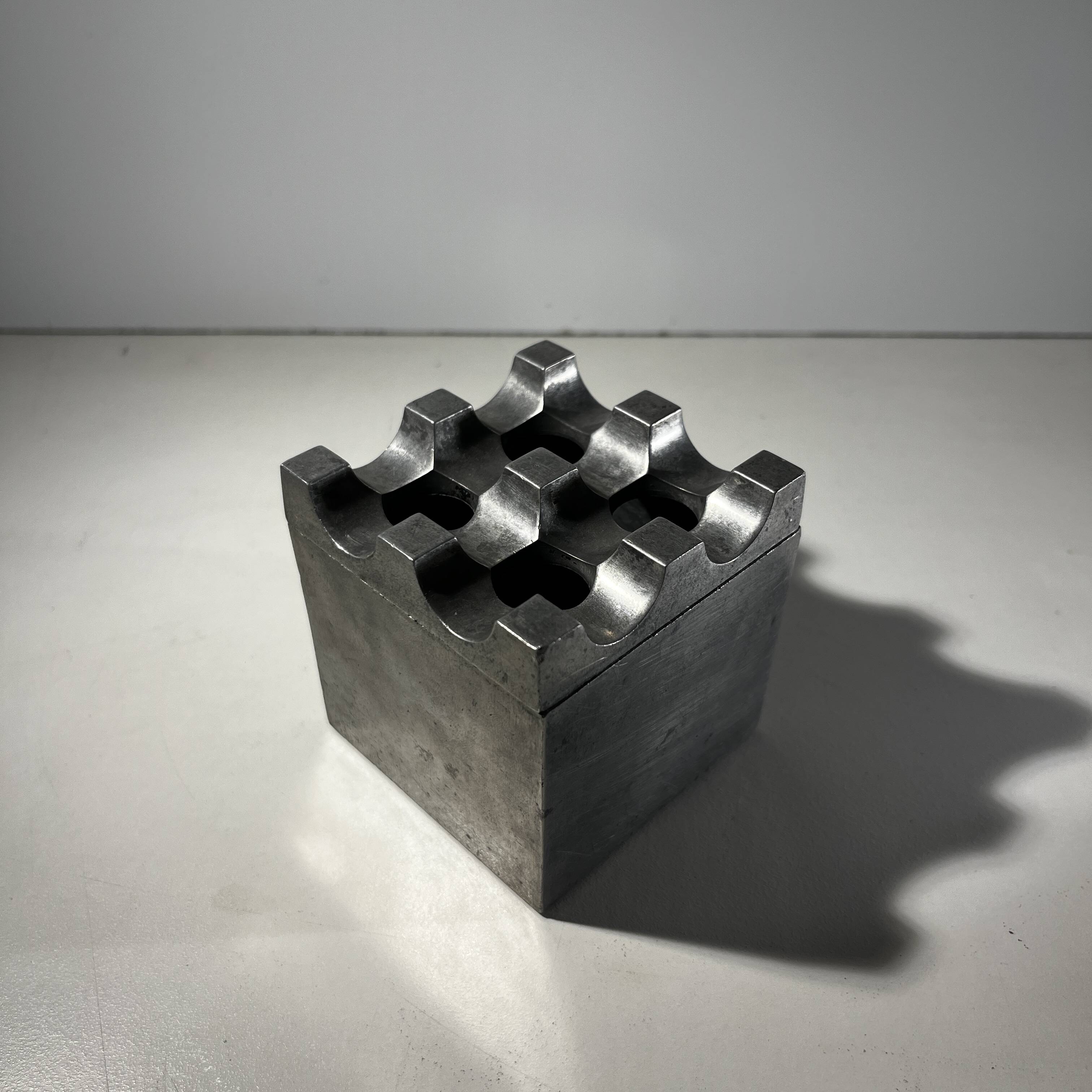 "Ultima15" set of 2 brutalist ashtrays, cast aluminum, ca 1970