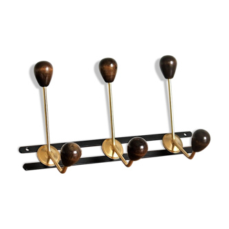 Coat rack wood and gold metal