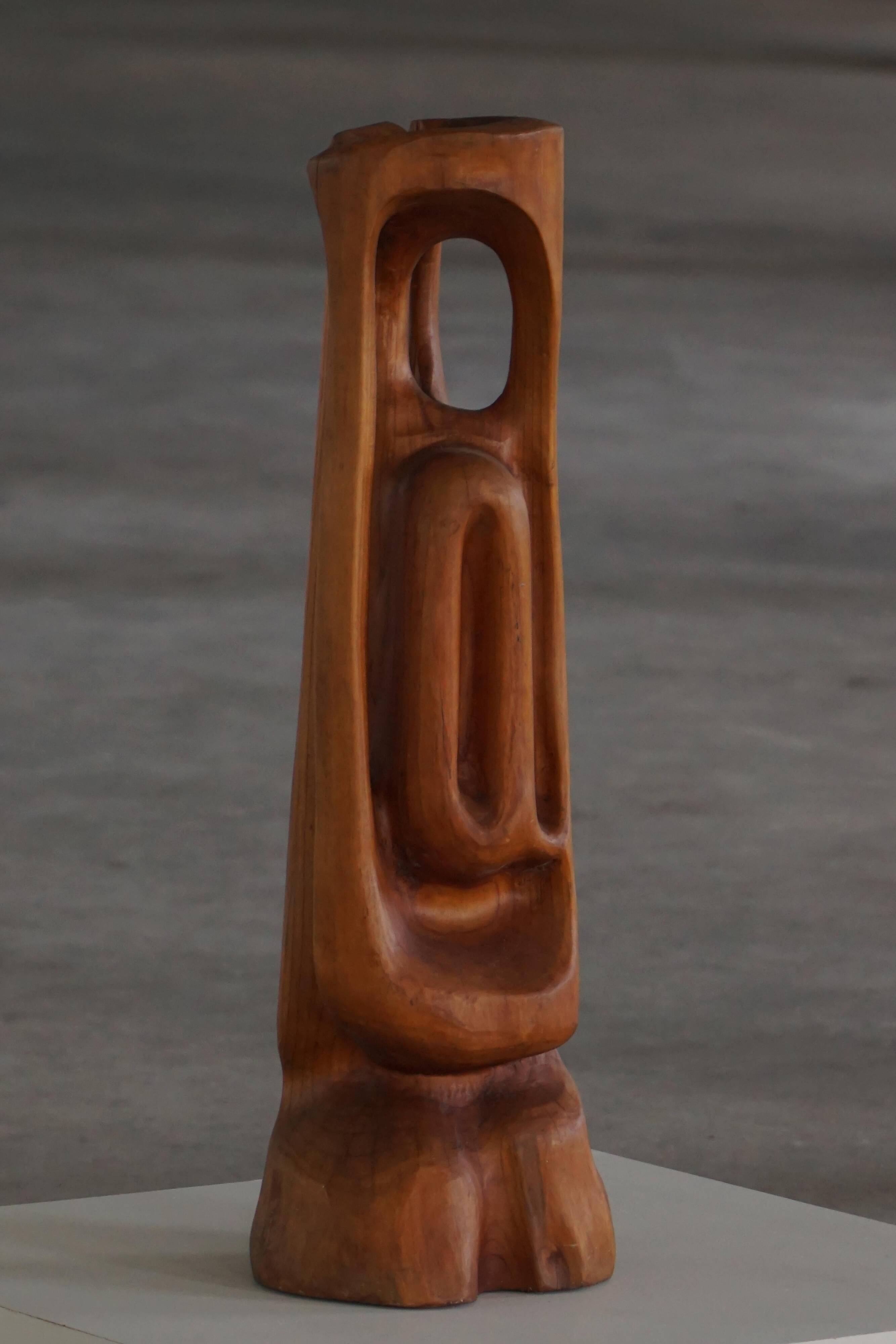 Large wooden sculpture "Woman" by Ole Wettergren, Danish modern, 1970s.