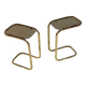 C. 1970 - Pair of side tables in gilded metal and smoked glass -
