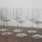 6 red wine stems glasses in crystal engraved frieze bay leaves
