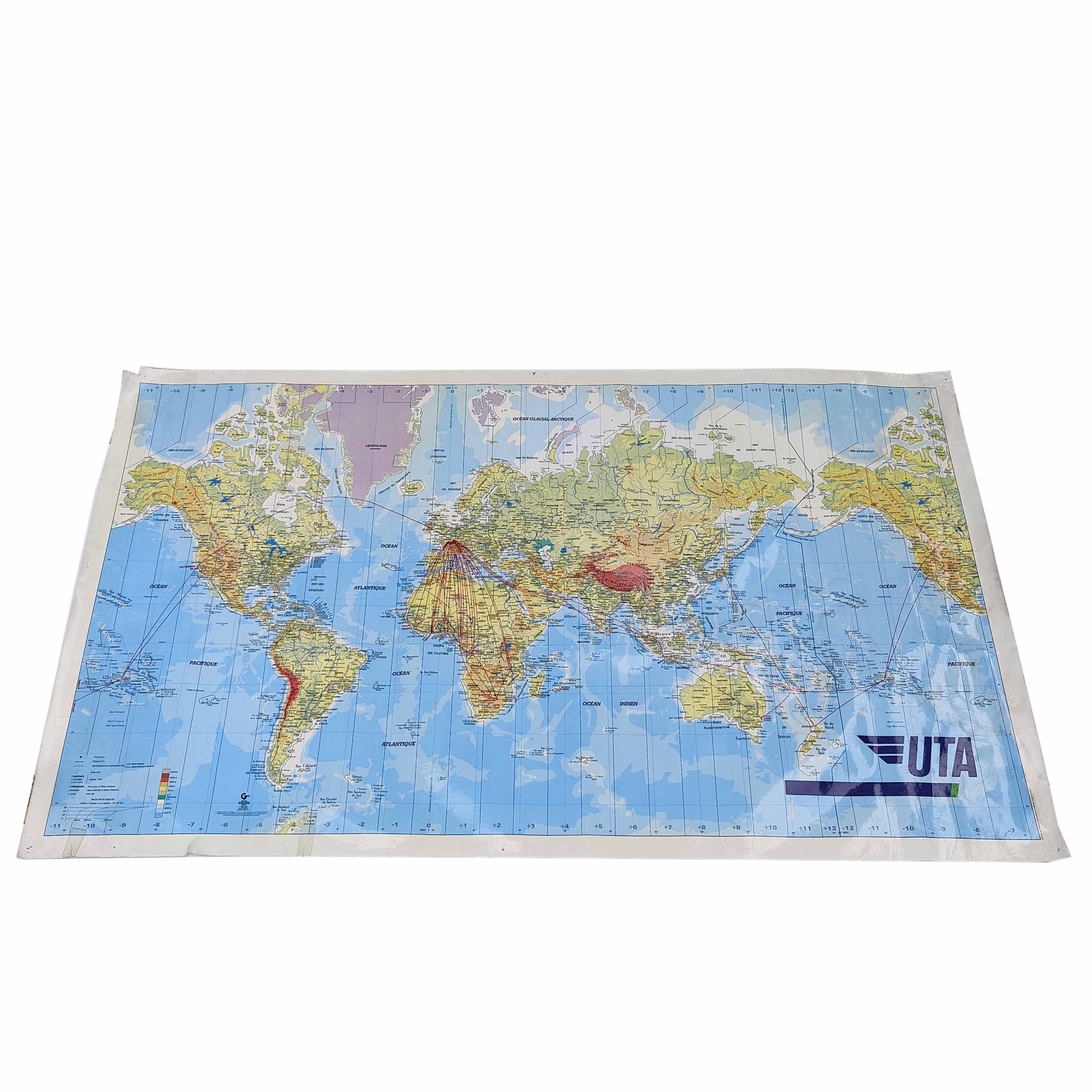 Great vintage map of the world / planisphere aerial agency uta