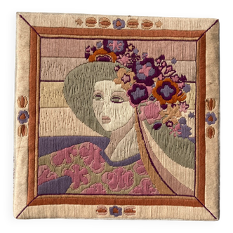 Vintage tapestry portrait of a woman