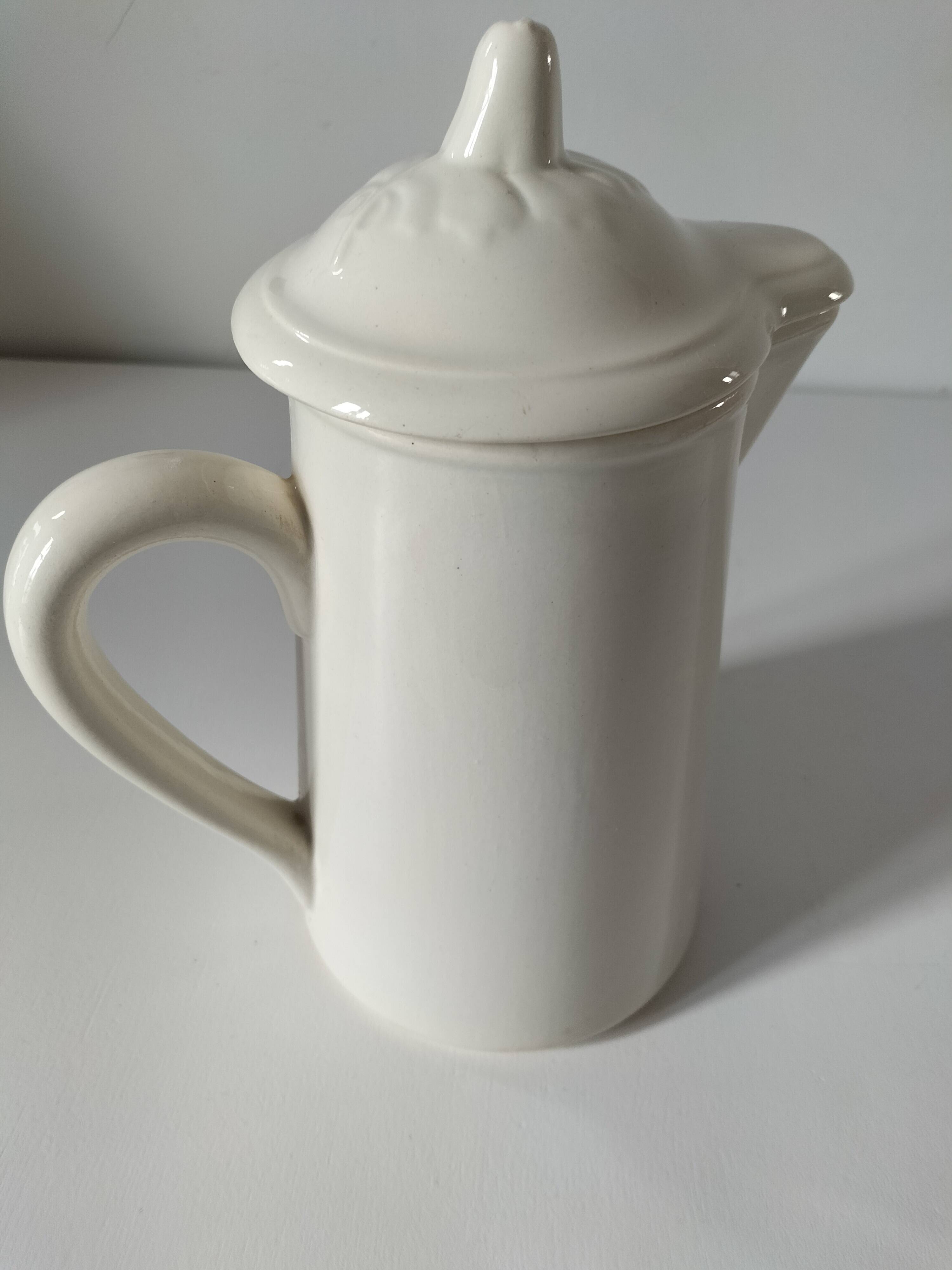 Chocolatière ancienne en faïence blanche Digoin Sarreguemines années 50-60