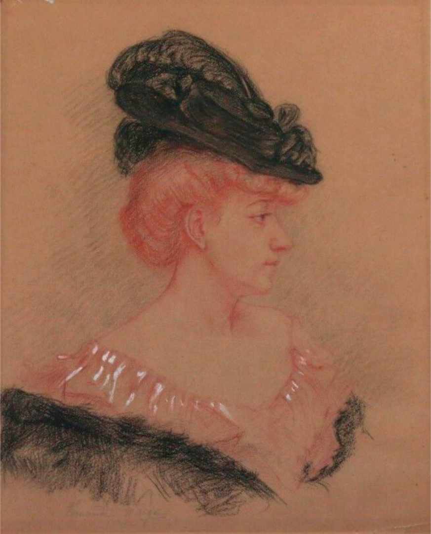 The lady in the Hat Sanguine, pencil and chalk