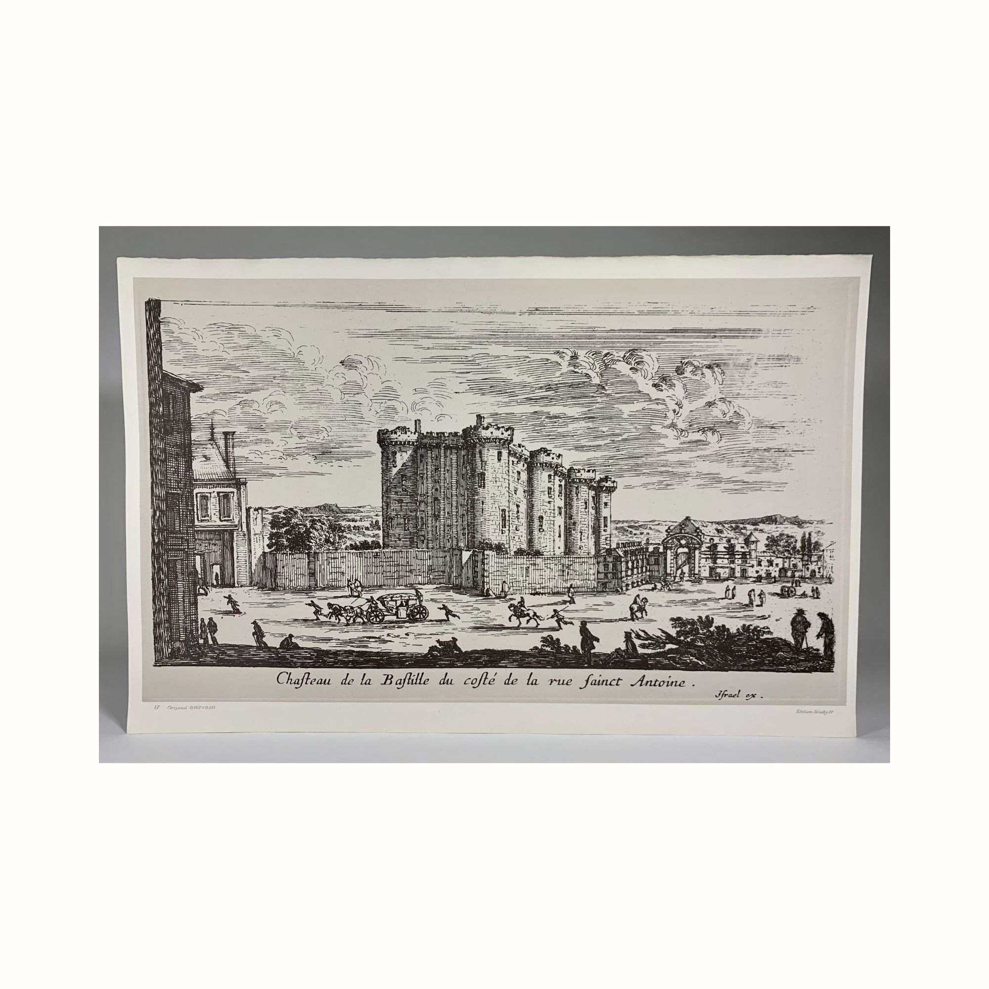 Affiche d'après lithographie d'Israel Silvestre du 18e s  "Ancienne vue du Château de la Bastille"