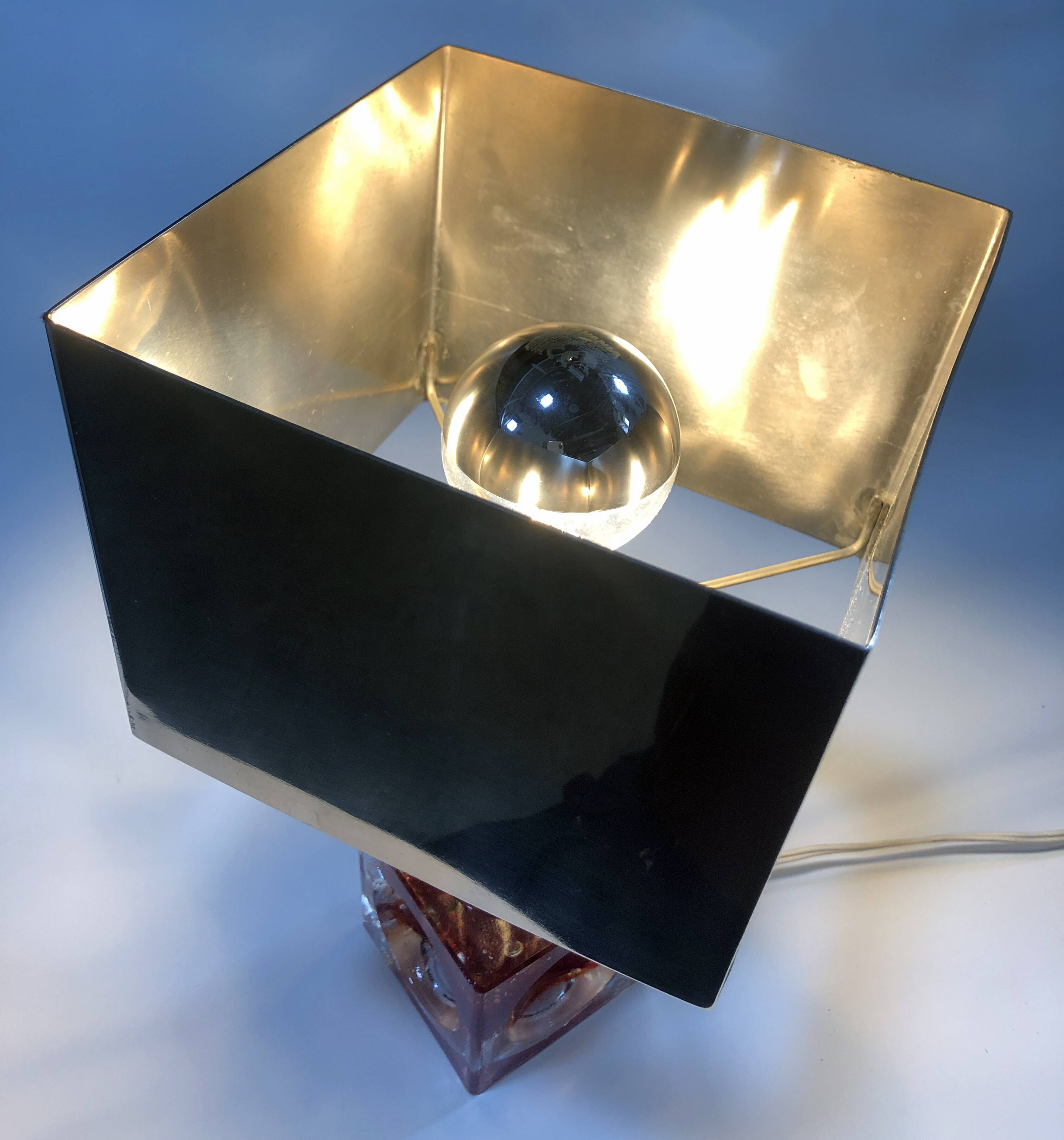 Table Lamp • Cube • Fractal Resin • Polished Steel • Chrome • 1970