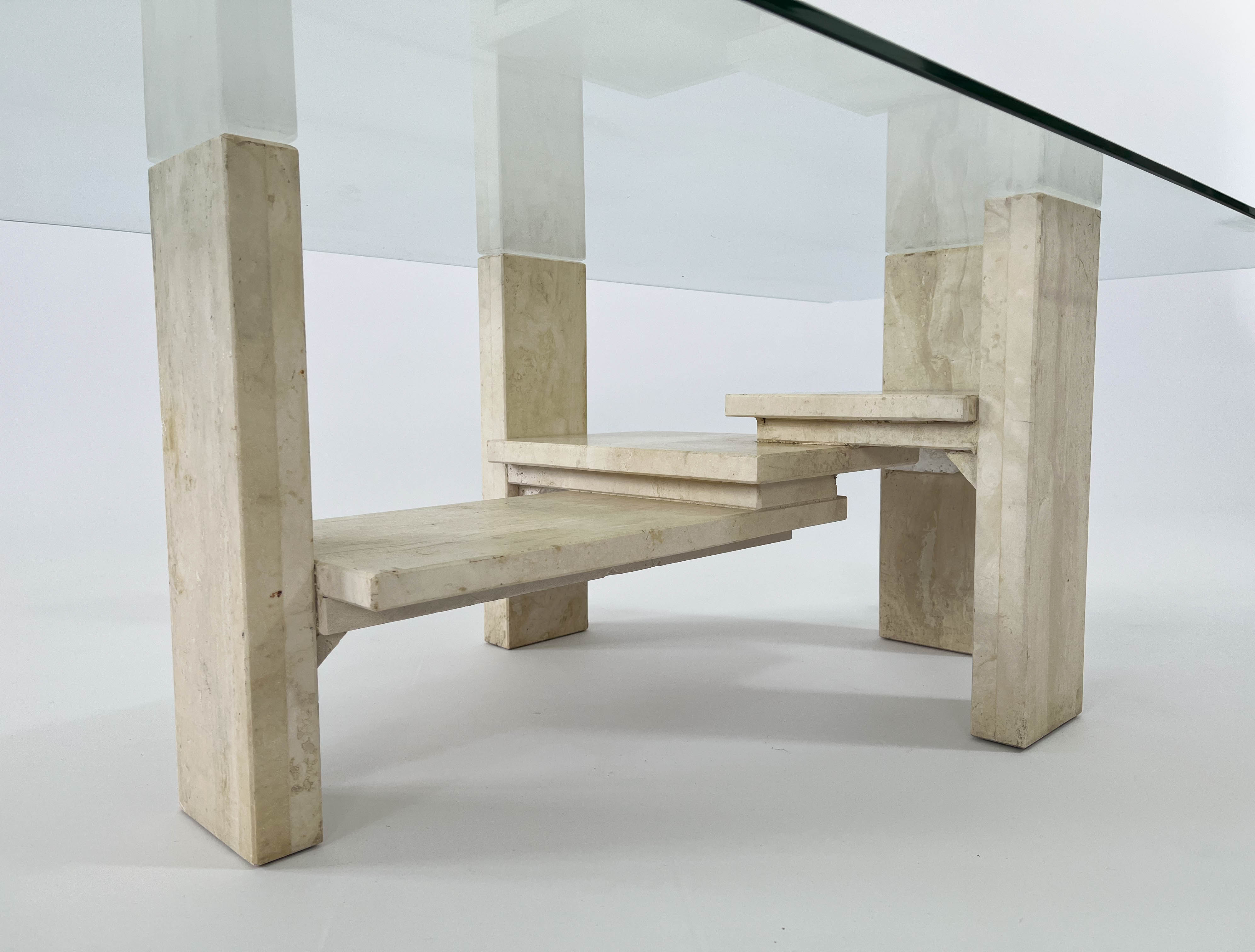 Travertine coffee table by Willy Ballez