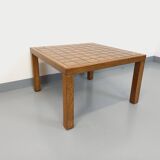 Vintage square coffee table in oak wood and ceramic from the 60s and 70s