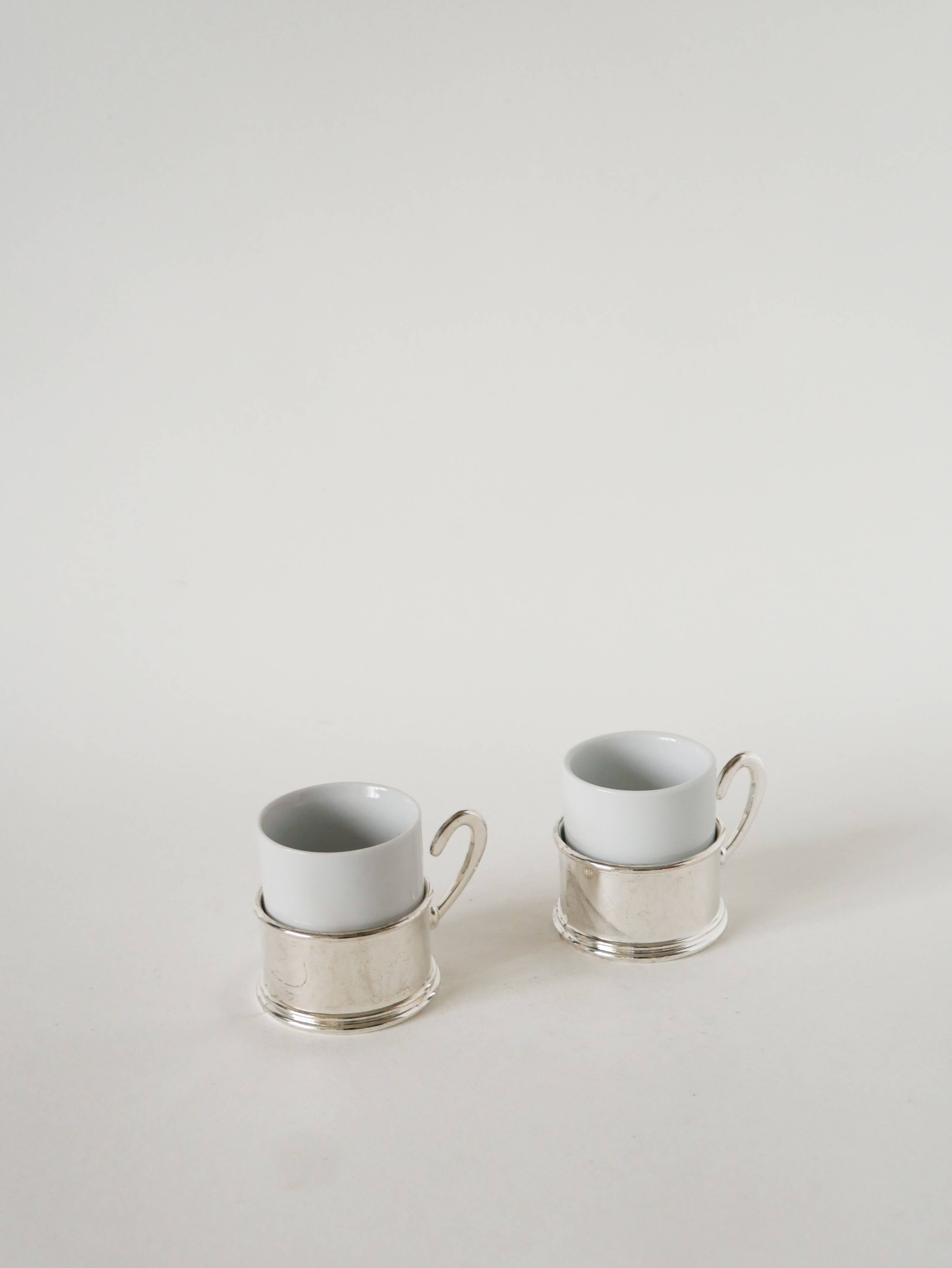 Set of 4 porcelain and silver-plated coffee cups, 1970.