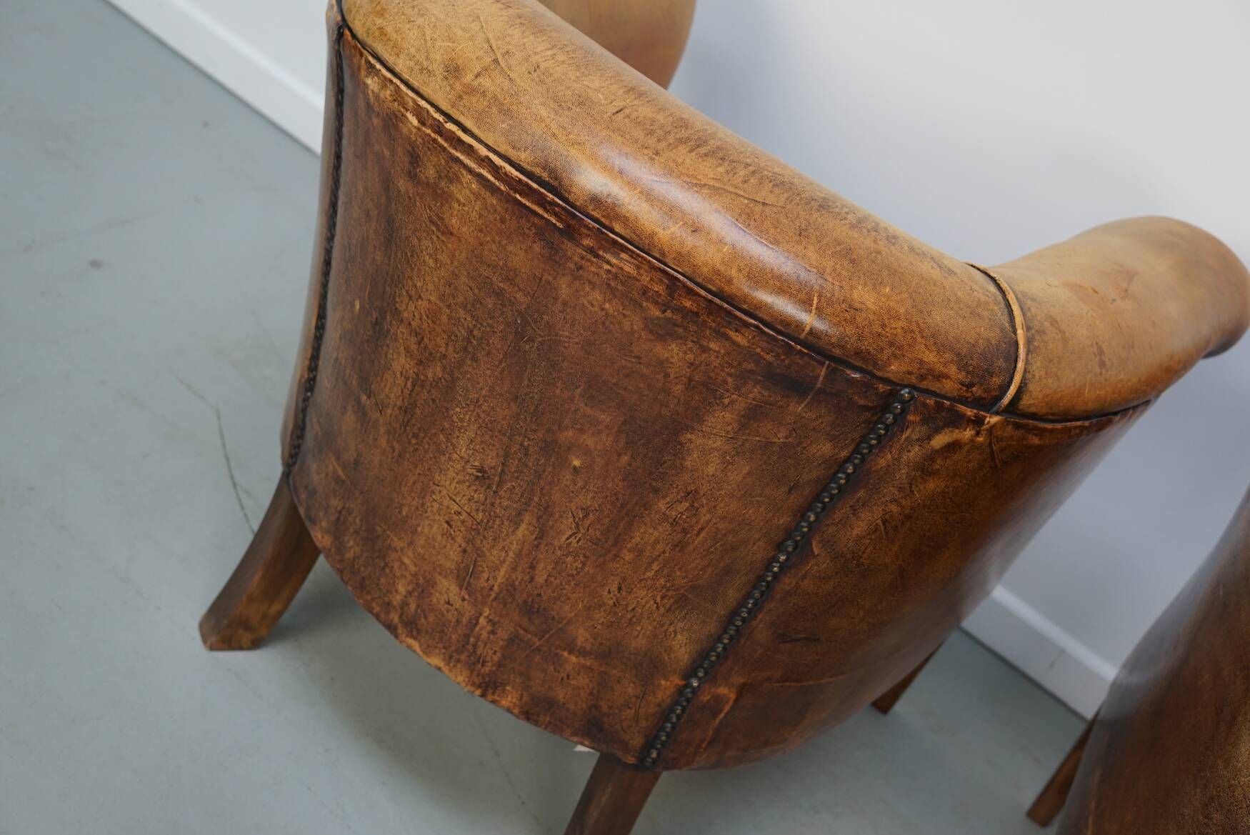 Vintage Dutch Cognac Leather Club Chairs, Set of 2