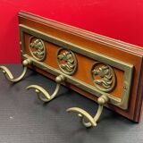 Wood and brass coat rack - 3 hooks. 39cm