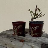Pair of vintage Asian patterned flowerpots from the 1980s