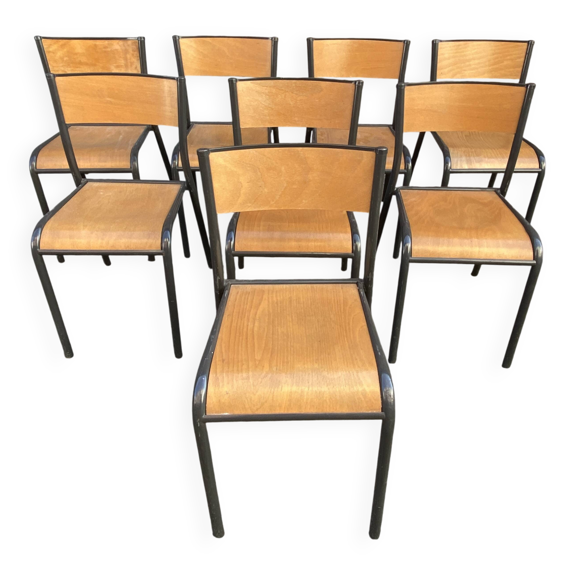 Lot de 8 chaises industrielles école  vintage collectivités mullca delagrav