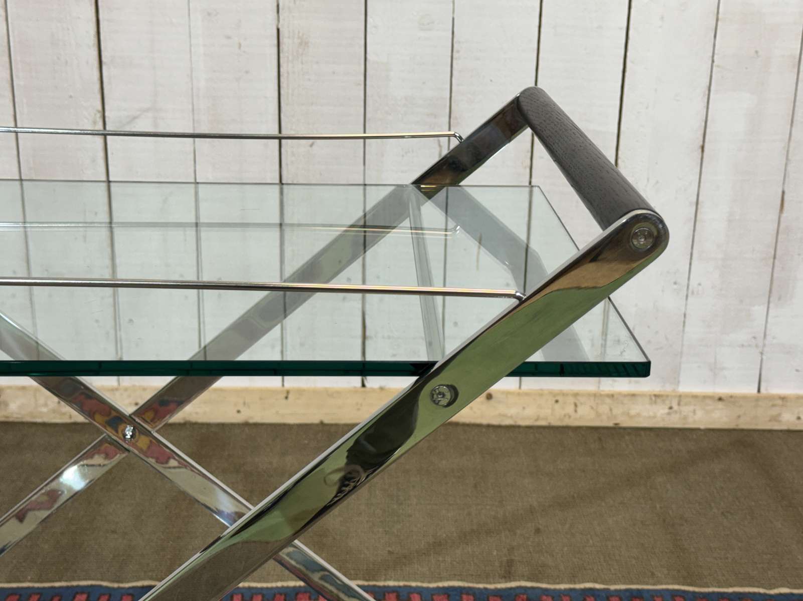 Transparent glass rolling table from the 90s.