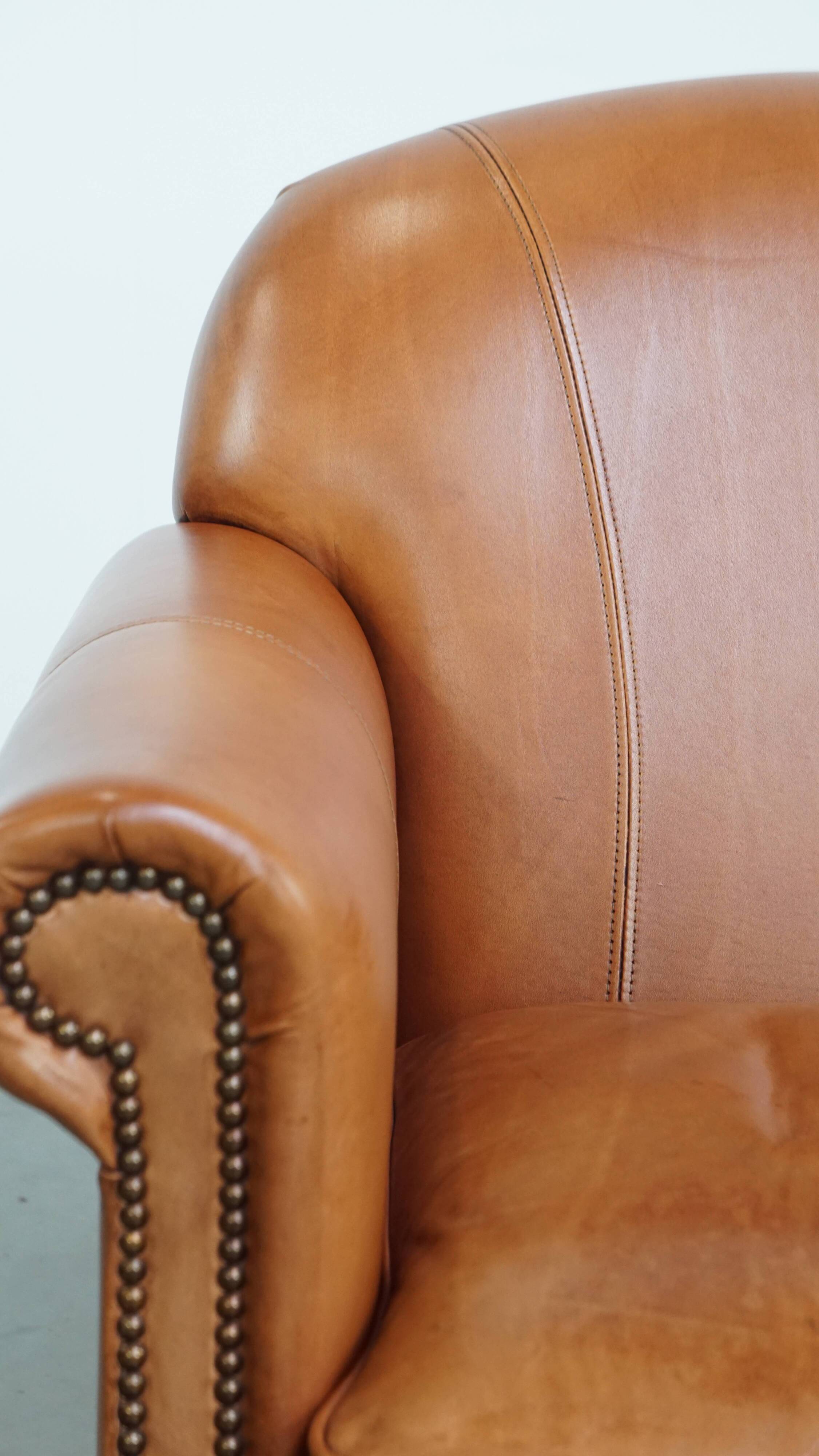 Cognac-Colored Armchair Made of Cowhide Leather