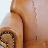 Cognac-Colored Armchair Made of Cowhide Leather