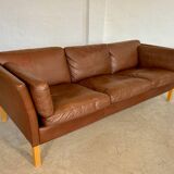Danish mid-century vintage Mogens Hansen cognac brown leather sofa 60s