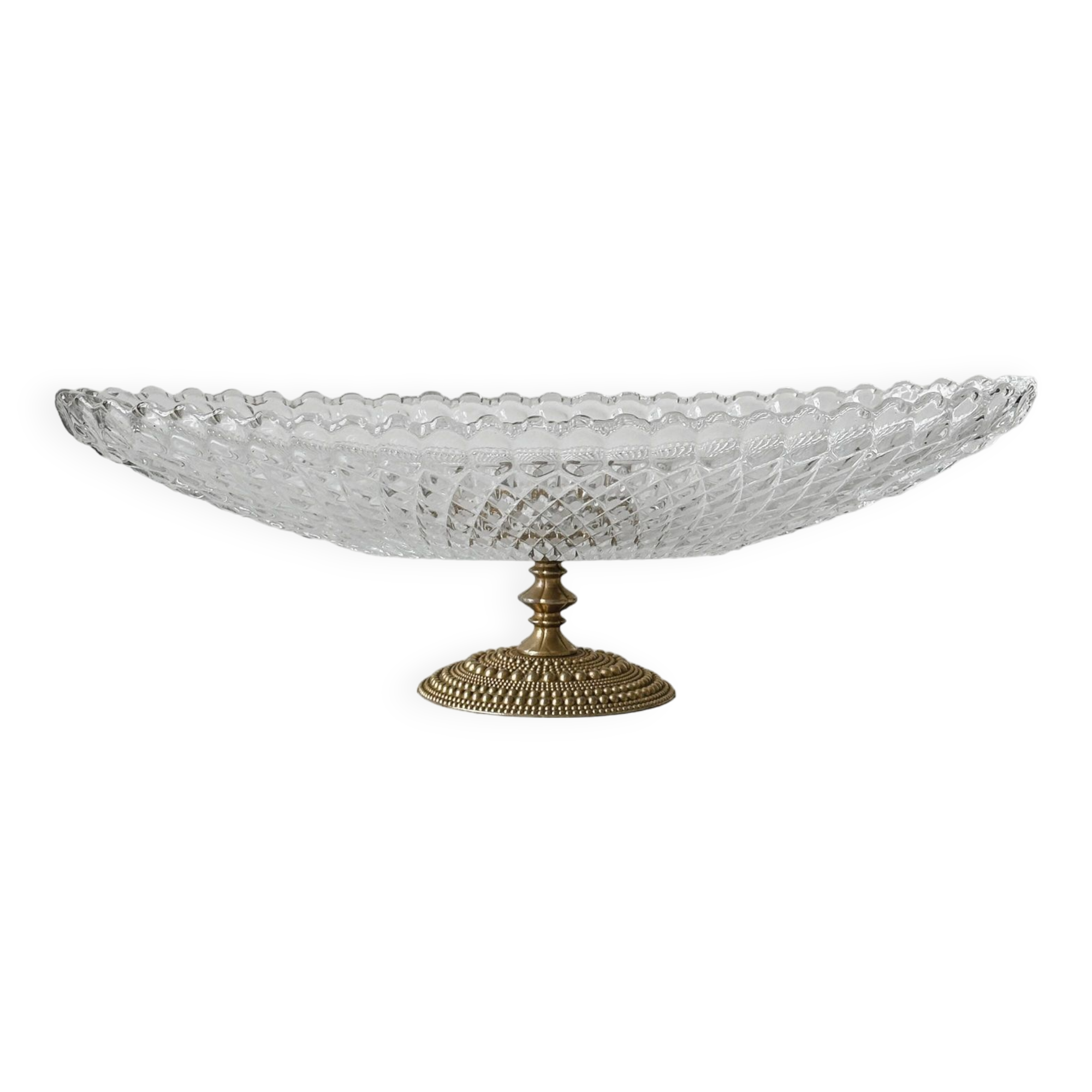 Molded glass bowl with gold metal base