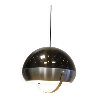 Lustre suspension Space Age plexiglas fumé & aluminium 1970s