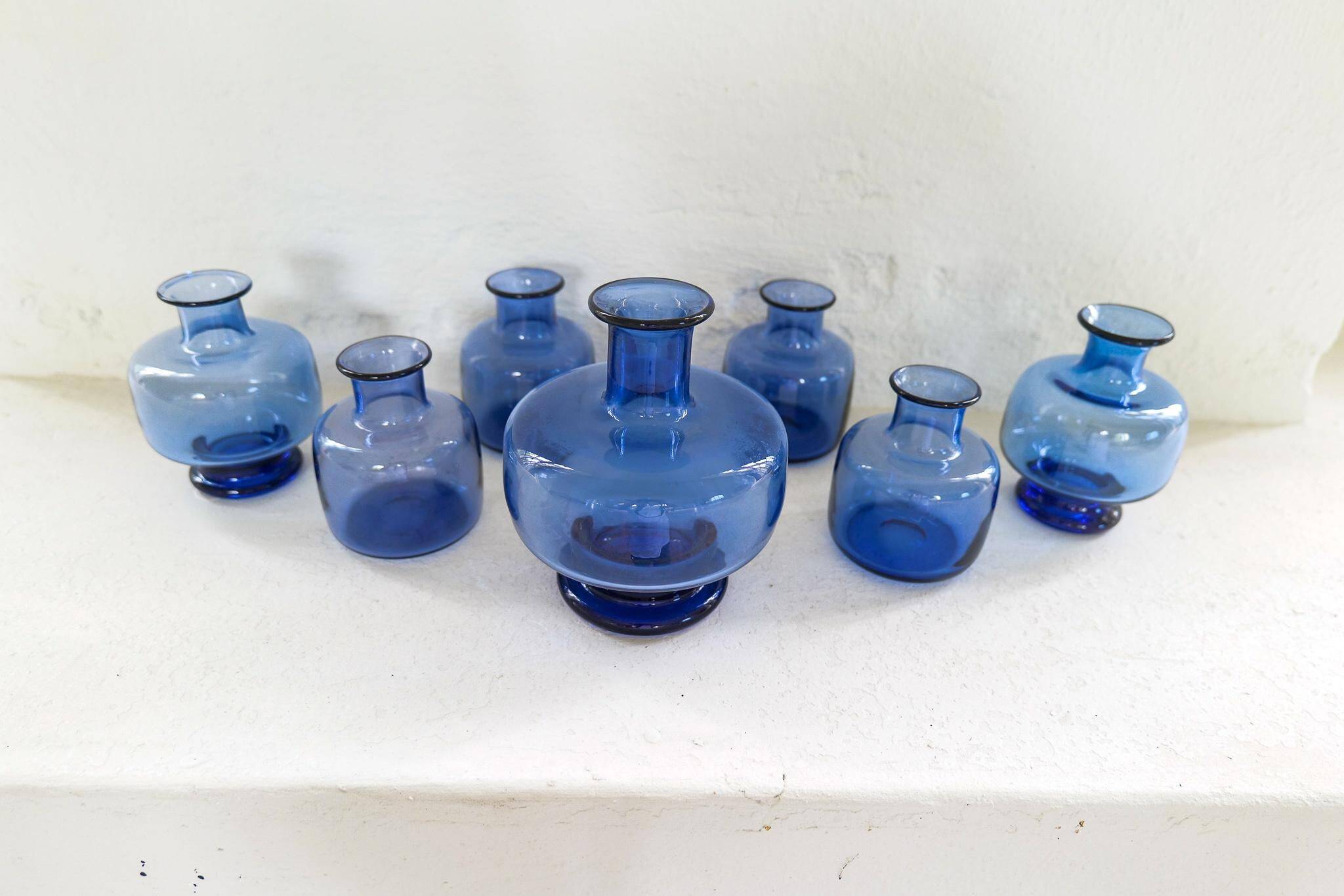 7 vases midcentury modern par Per Lutken pour Holmegaard, Danemark