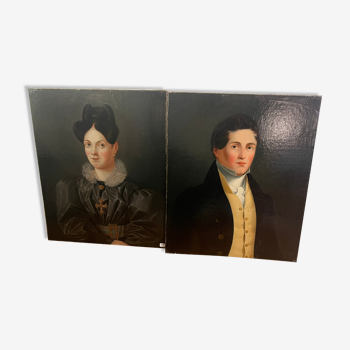 Duo de portraits d'un jeune couple peinture sur huile