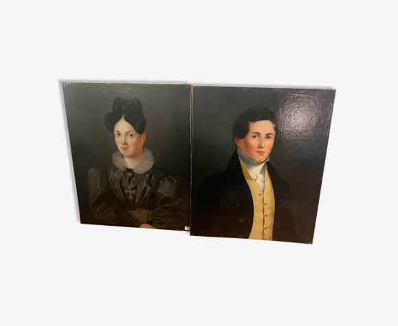 Duo de portraits d'un jeune couple peinture sur huile