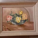 Painting and vintage frame bouquet of roses