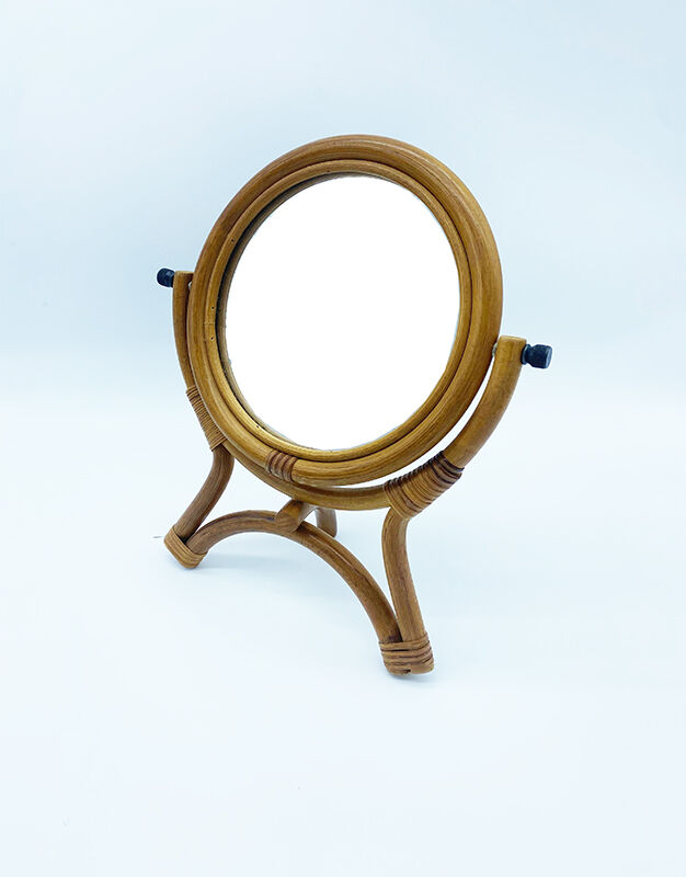Rattan mirror on foot
