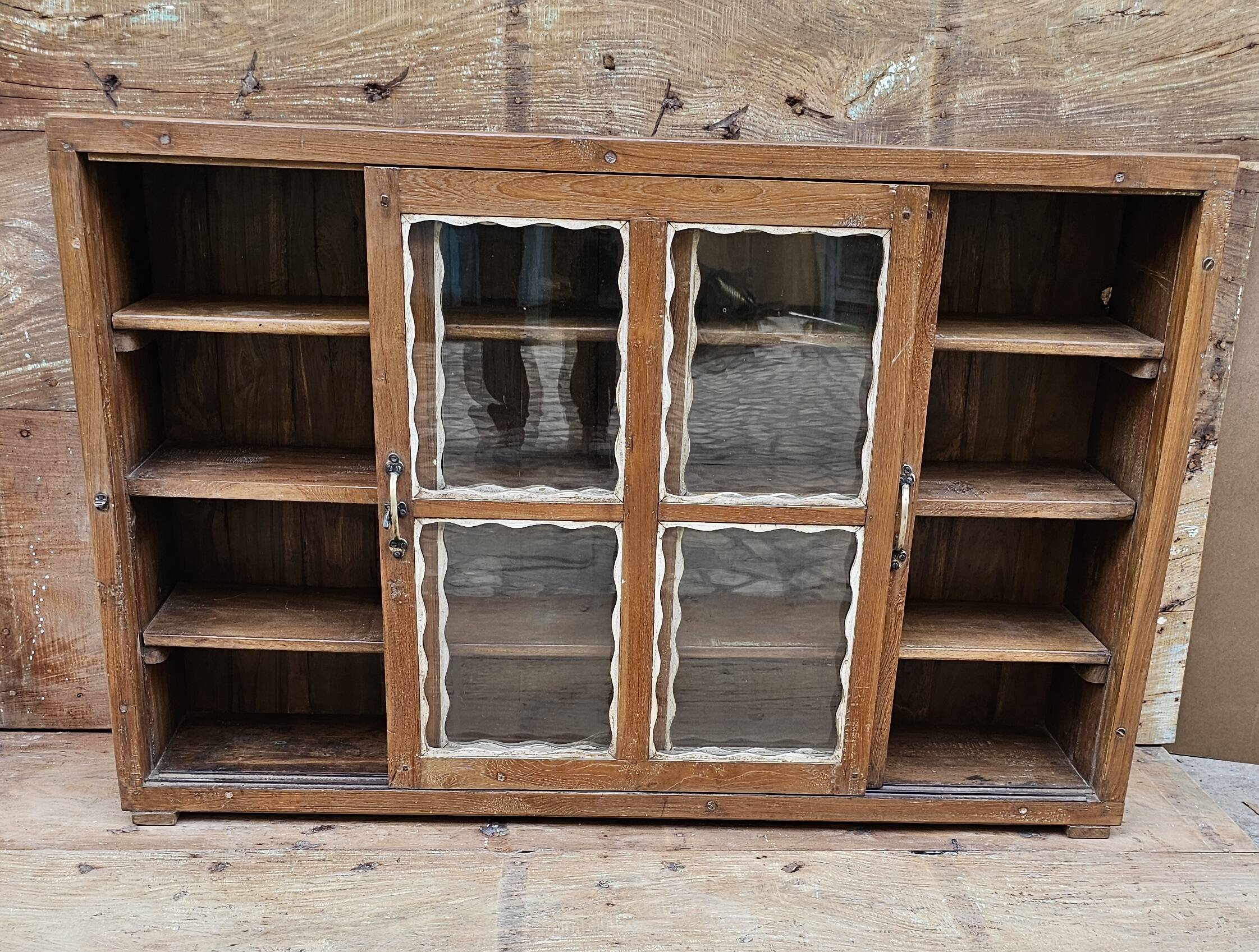 Antique Art Deco glass-fronted sideboard in Burmese teak