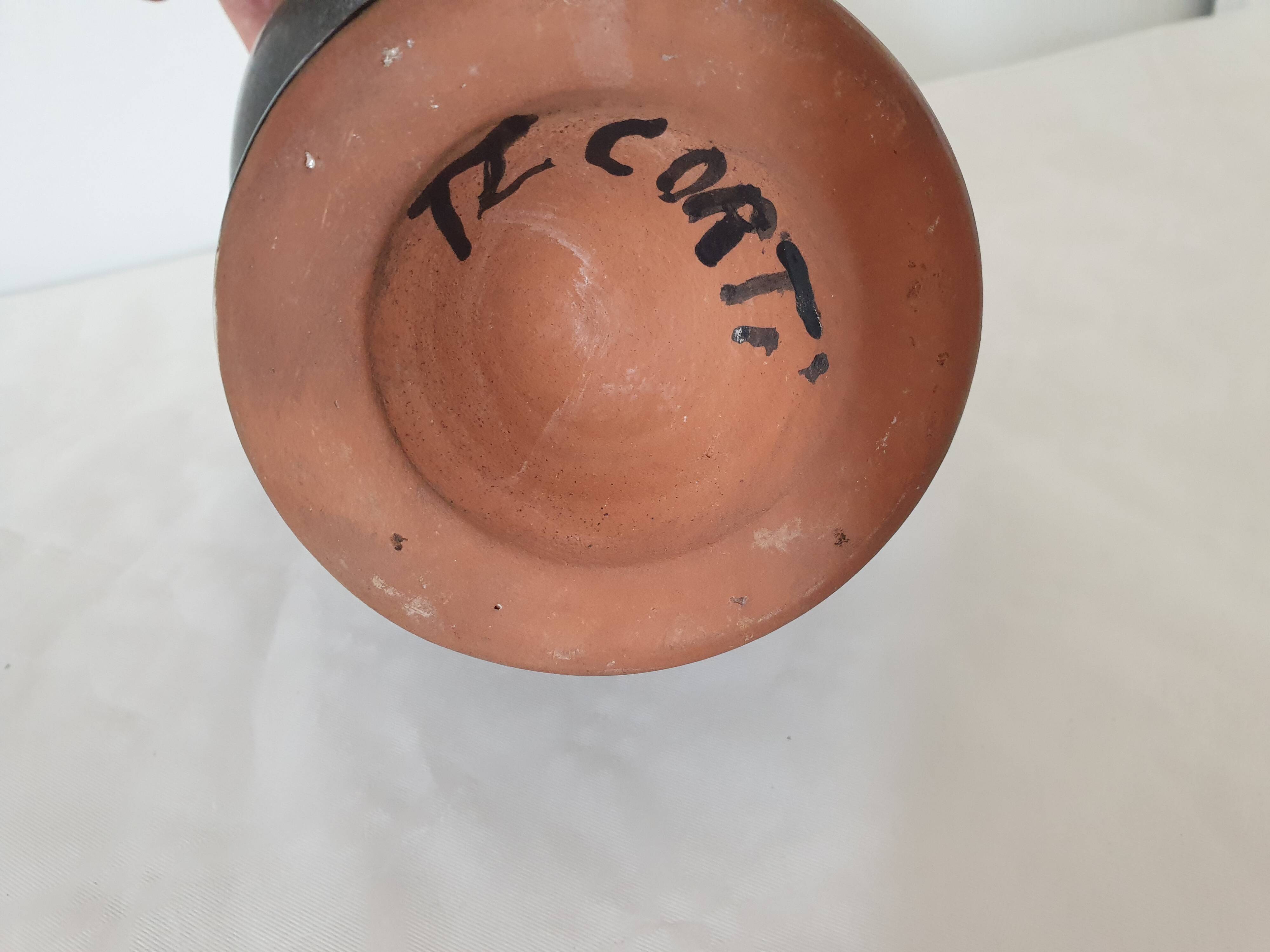 Grey/Black ceramic pitcher signed TL Corti - height 25cm